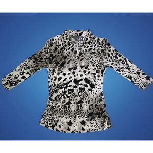 Women's Vince Camuto Blouse Size M White Black Animal Print